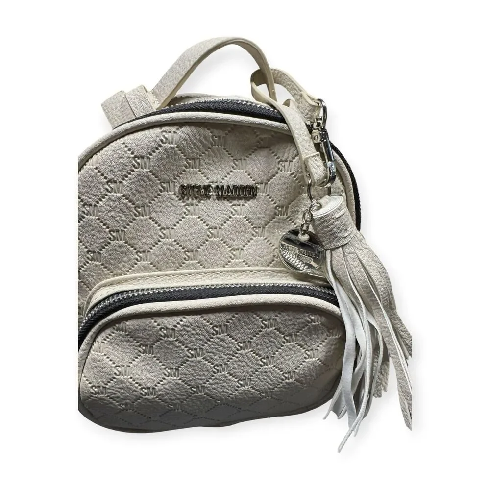 Steve Madden Mini Backpack BBLOGO Embossed Tan Beige Black Gold‎ Hardware